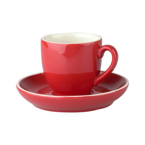 Rote Kaffeetasse und Untertasse Robusta mit Aufdruckmöglichkeit
